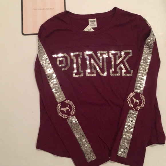 VS PINK Bling long-sleeve logo Tee red - Picture 1 of 3